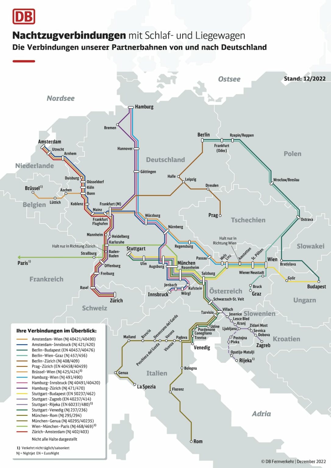 Deutsche Bahn (DB): Das Nachtzug Streckennetz (2023)