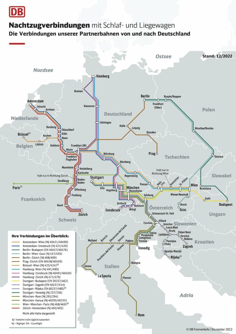 Deutsche Bahn (DB): The night train route network (2023)