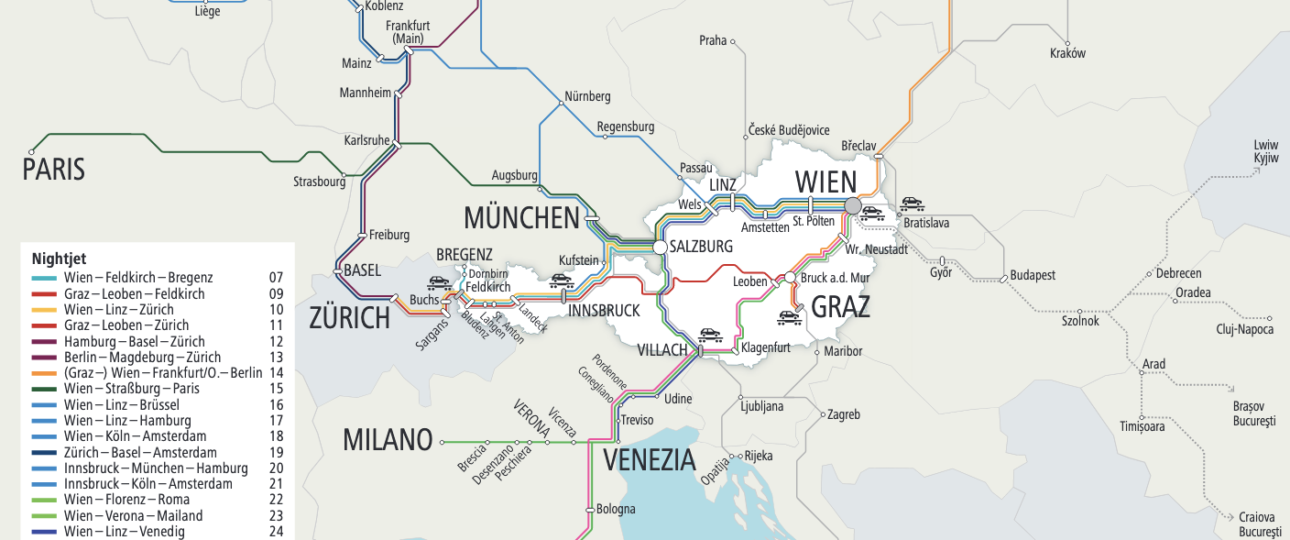 ÖBB Nightjet night train route network in Europe