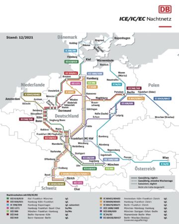 Deutsche Bahn (DB): Das Nachtzug Streckennetz (2023)